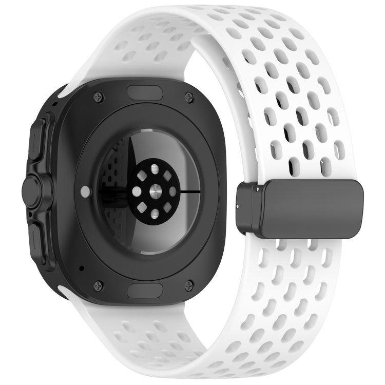 For Samsung Galaxy Watch Ultra 47mm Hole Style Magnetic Folding Buckle Silicone Watch Band(White) by bashfashion