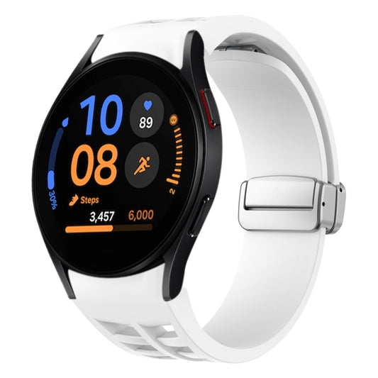 For Samsung Galaxy Watch FE 40mm Richard Magnetic Folding Silver Buckle Silicone Watch Band(White) by bashfashion