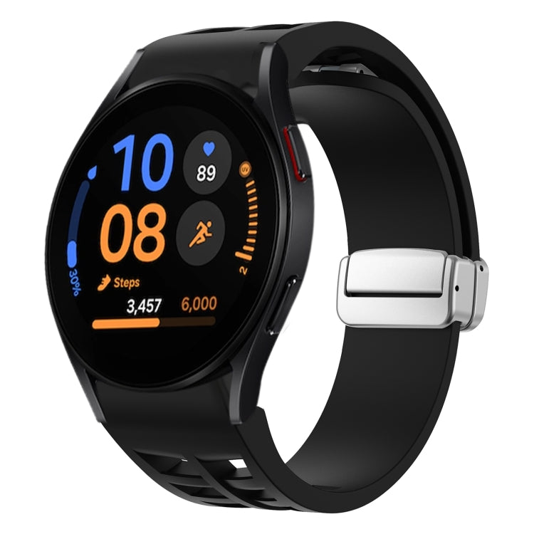 For Samsung Galaxy Watch FE 40mm Richard Magnetic Folding Silver Buckle Silicone Watch Band(Black) by bashfashion