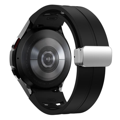 For Samsung Galaxy Watch FE 40mm Richard Magnetic Folding Silver Buckle Silicone Watch Band(Black) by bashfashion