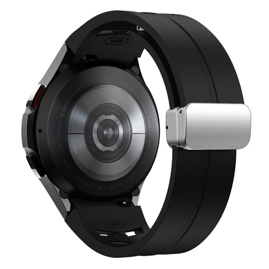For Samsung Galaxy Watch FE 40mm Richard Magnetic Folding Silver Buckle Silicone Watch Band(Black) by bashfashion