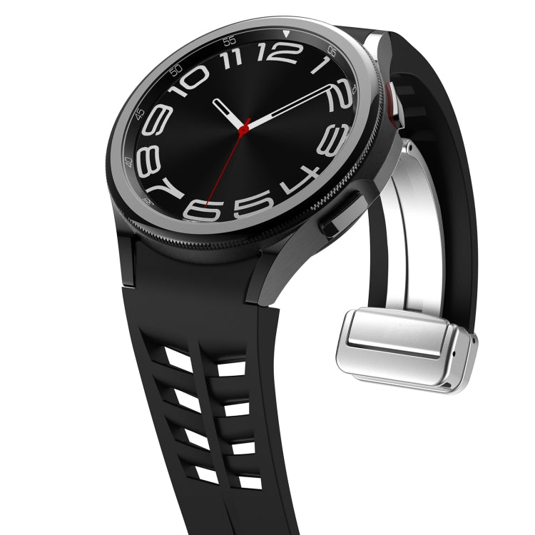 For Samsung Galaxy Watch FE 40mm Richard Magnetic Folding Silver Buckle Silicone Watch Band(Black) by bashfashion