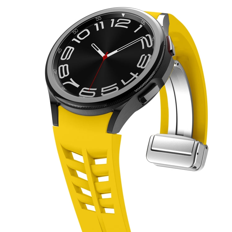 For Samsung Galaxy Watch FE 40mm Richard Magnetic Folding Silver Buckle Silicone Watch Band(Yellow) by bashfashion