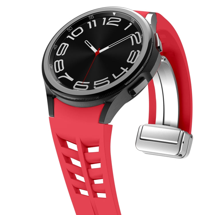 For Samsung Galaxy Watch FE 40mm Richard Magnetic Folding Silver Buckle Silicone Watch Band(Red) by bashfashion