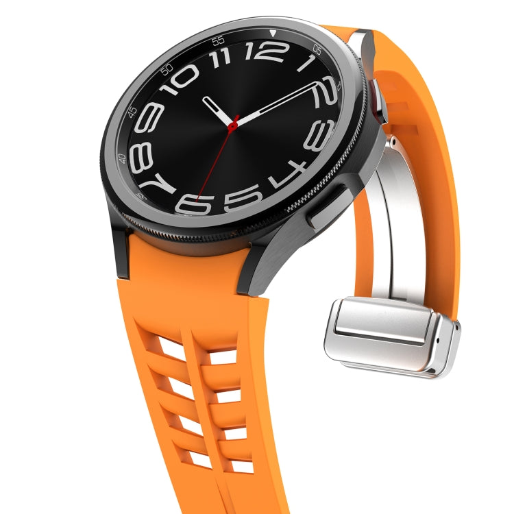 For Samsung Galaxy Watch FE 40mm Richard Magnetic Folding Silver Buckle Silicone Watch Band(Orange) by bashfashion