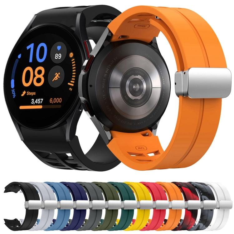 For Samsung Galaxy Watch FE 40mm Richard Magnetic Folding Silver Buckle Silicone Watch Band(Orange) by bashfashion