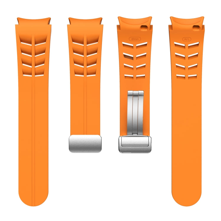 For Samsung Galaxy Watch FE 40mm Richard Magnetic Folding Silver Buckle Silicone Watch Band(Orange) by bashfashion