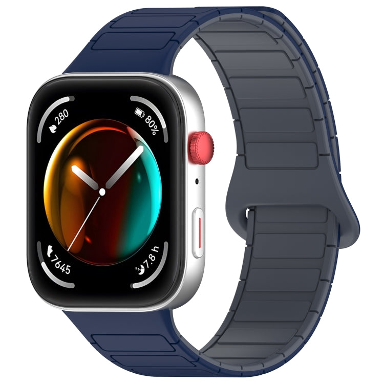 For Huawei Watch Fit3 Color Buckle Two Color Magnetic Silicone Watch Band(Midnight Blue Gray) by bashfashion