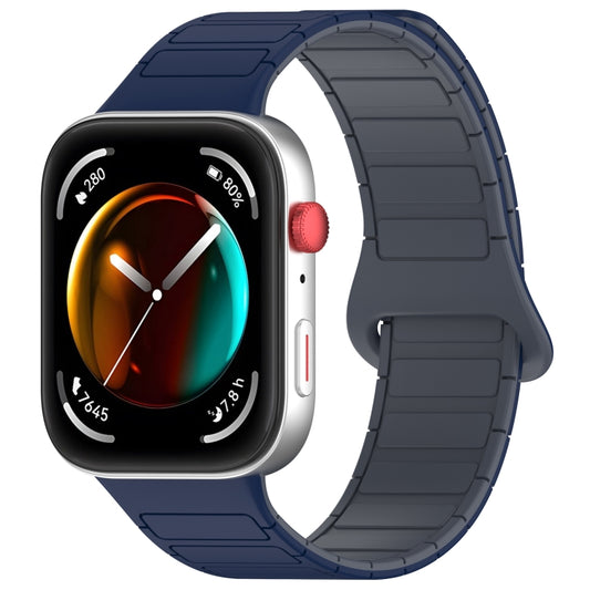 For Huawei Watch Fit3 Color Buckle Two Color Magnetic Silicone Watch Band(Midnight Blue Gray) by bashfashion