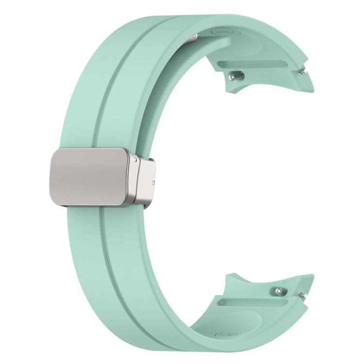 For Samsung Galaxy Watch7 40 / 44mm Magnetic Folding Silver Buckle Silicone Watch Band(Teal Green) by bashfashion