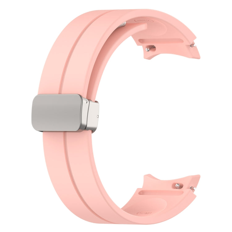 For Samsung Galaxy Watch7 40 / 44mm Magnetic Folding Silver Buckle Silicone Watch Band(Light Pink) by bashfashion