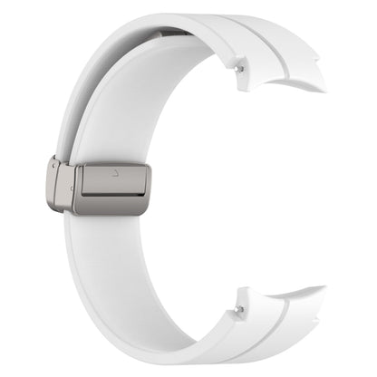 For Samsung Galaxy Watch7 40 / 44mm Magnetic Folding Silver Buckle Silicone Watch Band(White) by bashfashion