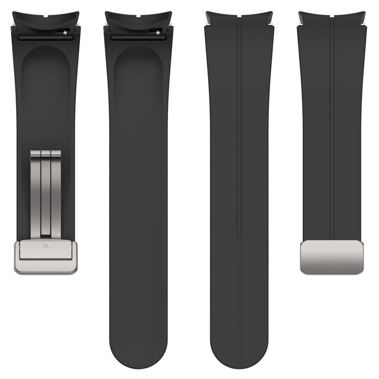 For Samsung Galaxy Watch7 40 / 44mm Magnetic Folding Silver Buckle Silicone Watch Band(Black) by bashfashion