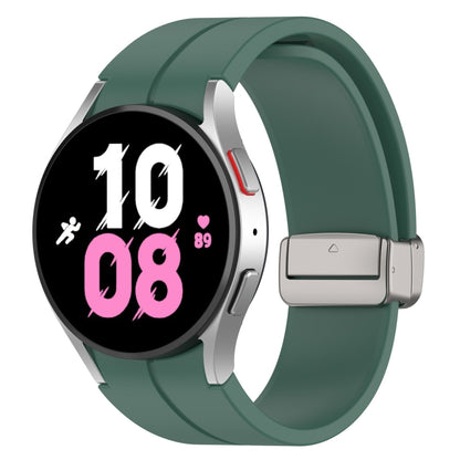 For Samsung Galaxy Watch7 40 / 44mm Magnetic Folding Silver Buckle Silicone Watch Band(Dark Green) by bashfashion