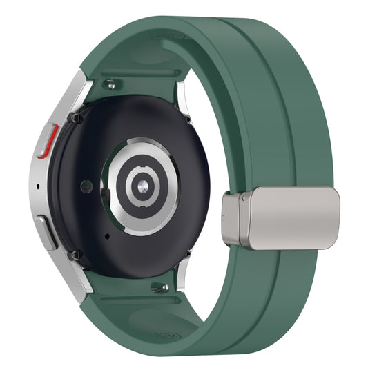 For Samsung Galaxy Watch7 40 / 44mm Magnetic Folding Silver Buckle Silicone Watch Band(Dark Green) by bashfashion