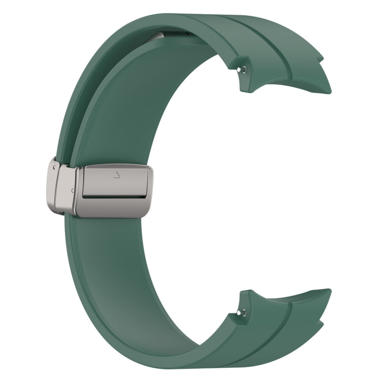 For Samsung Galaxy Watch7 40 / 44mm Magnetic Folding Silver Buckle Silicone Watch Band(Dark Green) by bashfashion