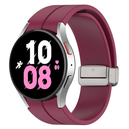 For Samsung Galaxy Watch7 40 / 44mm Magnetic Folding Silver Buckle Silicone Watch Band(Wine Red) by bashfashion