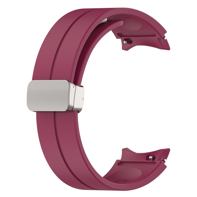 For Samsung Galaxy Watch7 40 / 44mm Magnetic Folding Silver Buckle Silicone Watch Band(Wine Red) by bashfashion