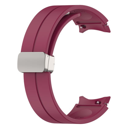 For Samsung Galaxy Watch7 40 / 44mm Magnetic Folding Silver Buckle Silicone Watch Band(Wine Red) by bashfashion