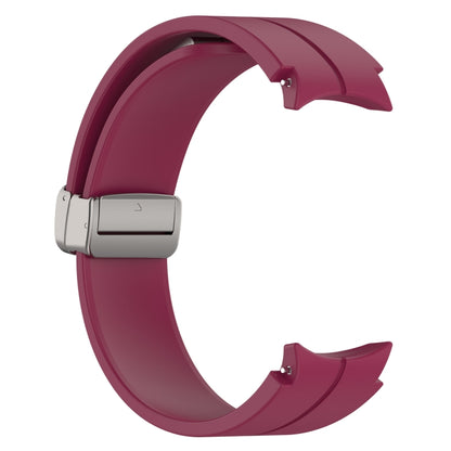 For Samsung Galaxy Watch7 40 / 44mm Magnetic Folding Silver Buckle Silicone Watch Band(Wine Red) by bashfashion
