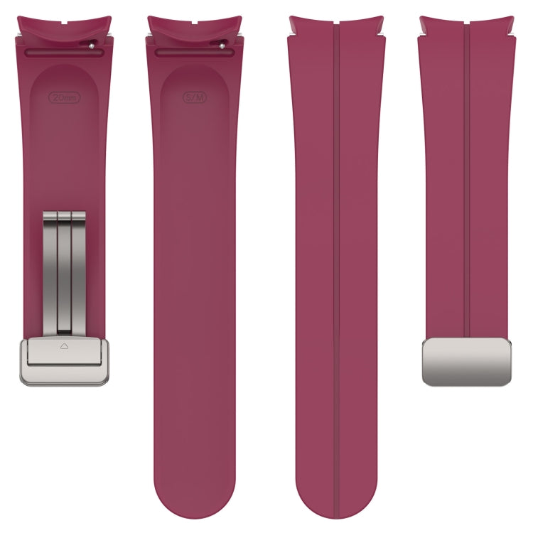 For Samsung Galaxy Watch7 40 / 44mm Magnetic Folding Silver Buckle Silicone Watch Band(Wine Red) by bashfashion