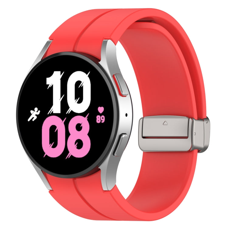 For Samsung Galaxy Watch7 40 / 44mm Magnetic Folding Silver Buckle Silicone Watch Band(Red) by bashfashion