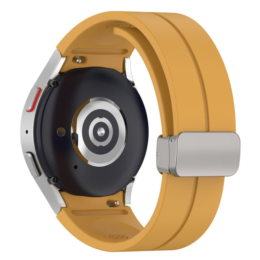 For Samsung Galaxy Watch FE 40mm Magnetic Folding Silver Buckle Silicone Watch Band(Yellow) by bashfashion