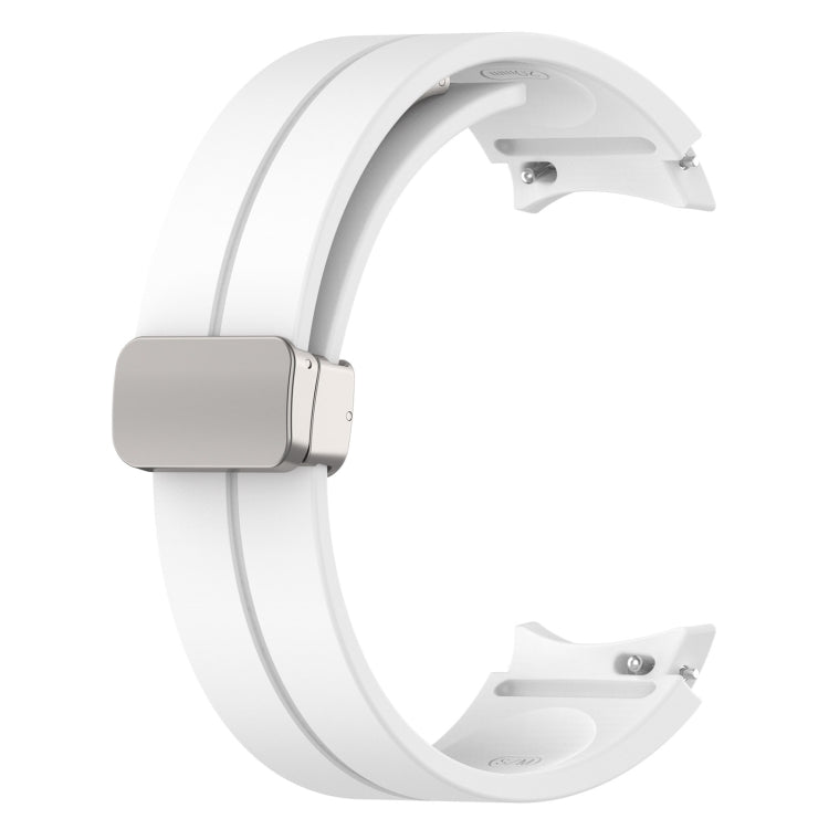 For Samsung Galaxy Watch FE 40mm Magnetic Folding Silver Buckle Silicone Watch Band(White) by bashfashion