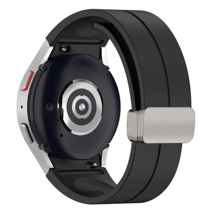 For Samsung Galaxy Watch FE 40mm Magnetic Folding Silver Buckle Silicone Watch Band(Black) by bashfashion