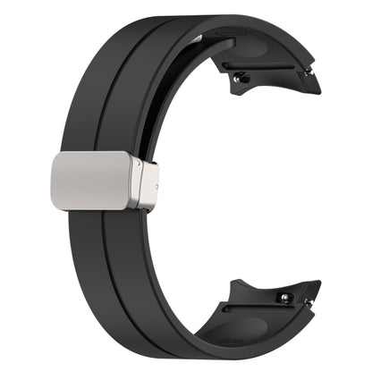 For Samsung Galaxy Watch FE 40mm Magnetic Folding Silver Buckle Silicone Watch Band(Black) by bashfashion