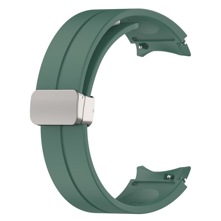 For Samsung Galaxy Watch FE 40mm Magnetic Folding Silver Buckle Silicone Watch Band(Dark Green) by bashfashion