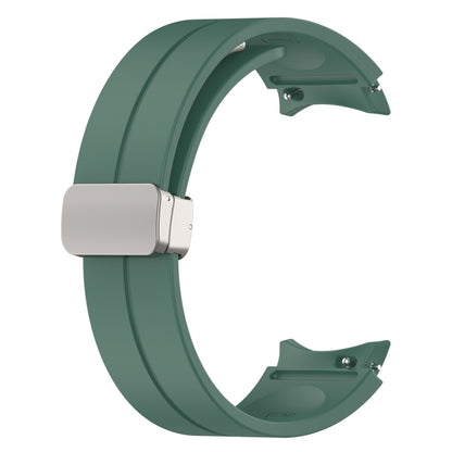 For Samsung Galaxy Watch FE 40mm Magnetic Folding Silver Buckle Silicone Watch Band(Dark Green) by bashfashion