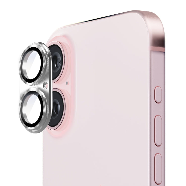 For iPhone 16 / 16 Plus ENKAY Aluminium Alloy Tempered Glass Lens Cover Film(Silver) by ENKAY