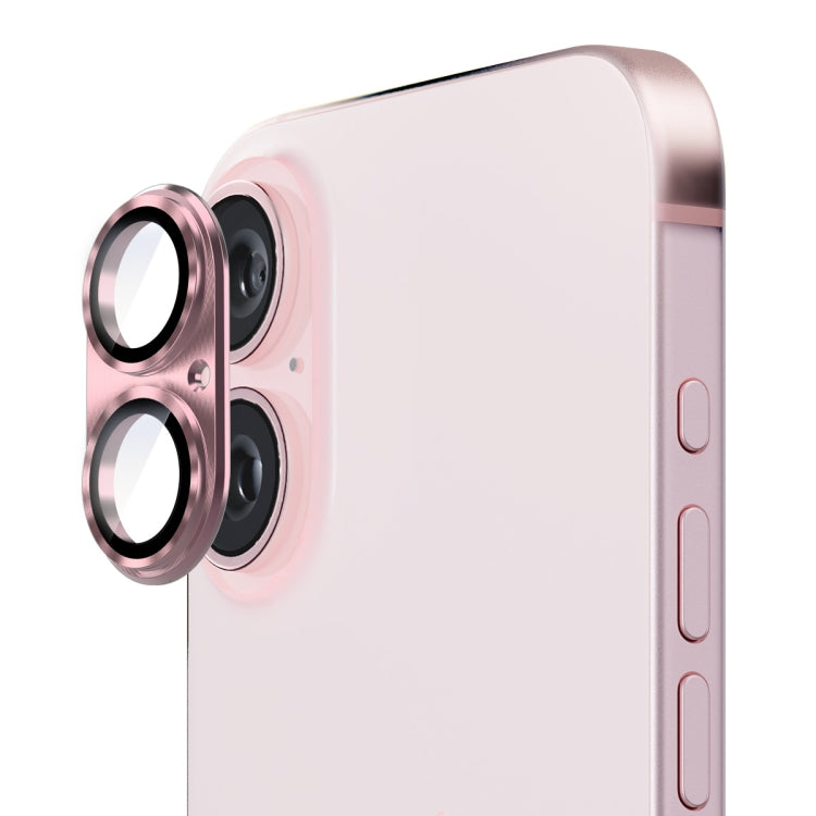 For iPhone 16 / 16 Plus ENKAY Anti-reflection Camera Lens Aluminium Alloy Tempered Glass Film(Pink) by ENKAY
