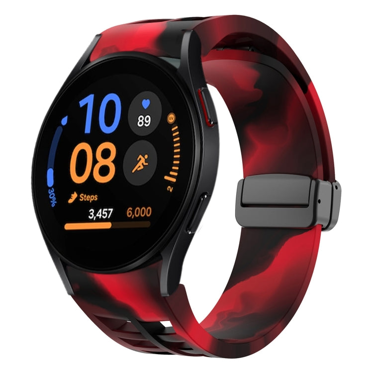 Fof Samsung Galaxy Watch FE 40mm Richard Magnetic Folding Black Buckle Silicone Watch Band(Black Red Camouflage) by bashfashion