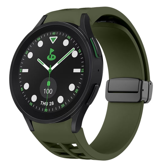 For Sansung Galaxy Watch 5 Pro Golf Edition Richard Magnetic Folding Black Buckle Silicone Watch Band(Army Green) by bashfashion