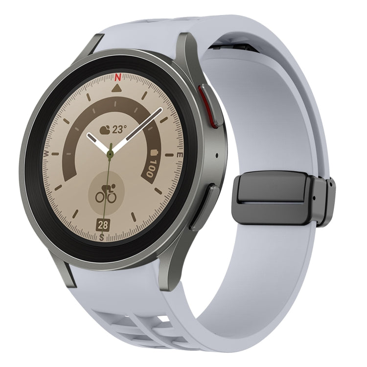 For Sansung Galaxy Watch 5 Pro 45mm Richard Magnetic Folding Black Buckle Silicone Watch Band(Light Gray) by bashfashion