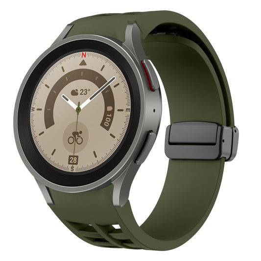 For Sansung Galaxy Watch 5 Pro 45mm Richard Magnetic Folding Black Buckle Silicone Watch Band(Army Green) by bashfashion