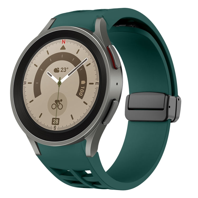 For Sansung Galaxy Watch 5 Pro 45mm Richard Magnetic Folding Black Buckle Silicone Watch Band(Dark Green) by bashfashion