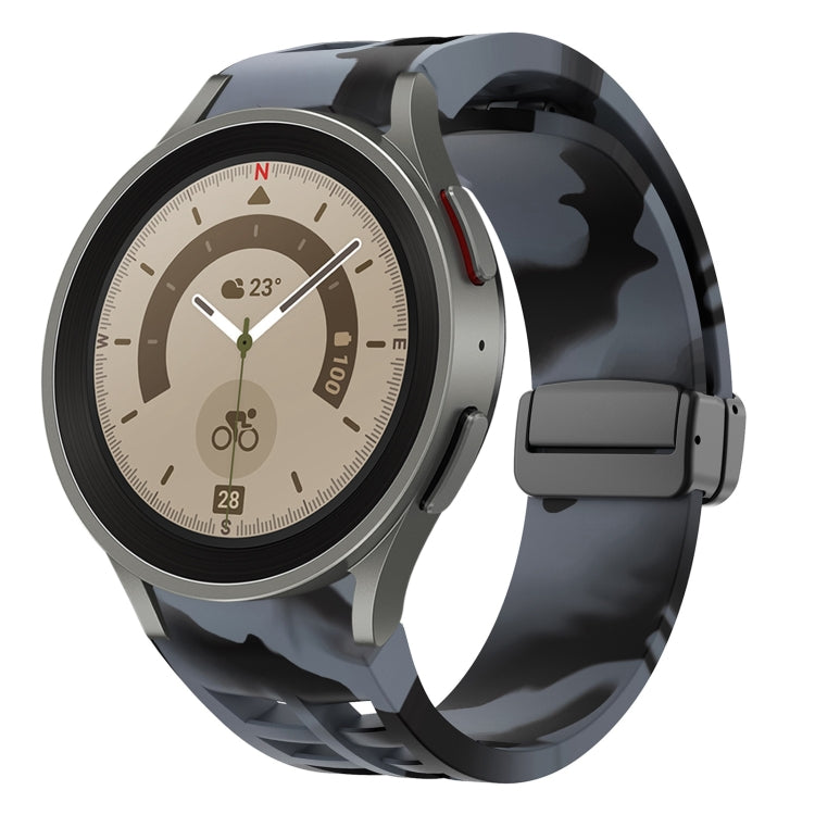 For Sansung Galaxy Watch 5 Pro 45mm Richard Magnetic Folding Black Buckle Silicone Watch Band(Black Gray Camouflage) by bashfashion