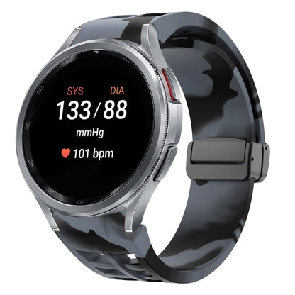 For Samsung Galaxy Watch 7 40 / 44mm Richard Magnetic Folding Black Buckle Silicone Watch Band(Black Gray Camouflage) by bashfashion
