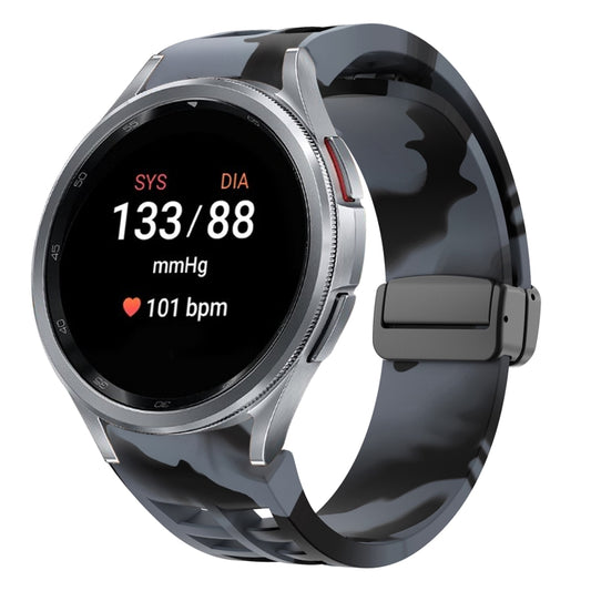 For Samsung Galaxy Watch 7 40 / 44mm Richard Magnetic Folding Black Buckle Silicone Watch Band(Black Gray Camouflage) by bashfashion