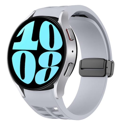 For Samsung Galaxy Watch 6 40 / 44mm Richard Magnetic Folding Black Buckle Silicone Watch Band(Light Gray) by bashfashion