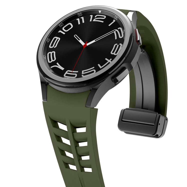 For Samsung Galaxy Watch 6 40 / 44mm Richard Magnetic Folding Black Buckle Silicone Watch Band(Army Green) by bashfashion