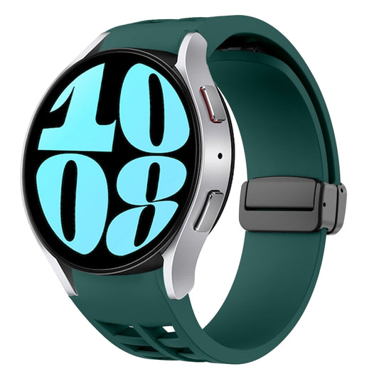 For Samsung Galaxy Watch 6 40 / 44mm Richard Magnetic Folding Black Buckle Silicone Watch Band(Dark Green) by bashfashion