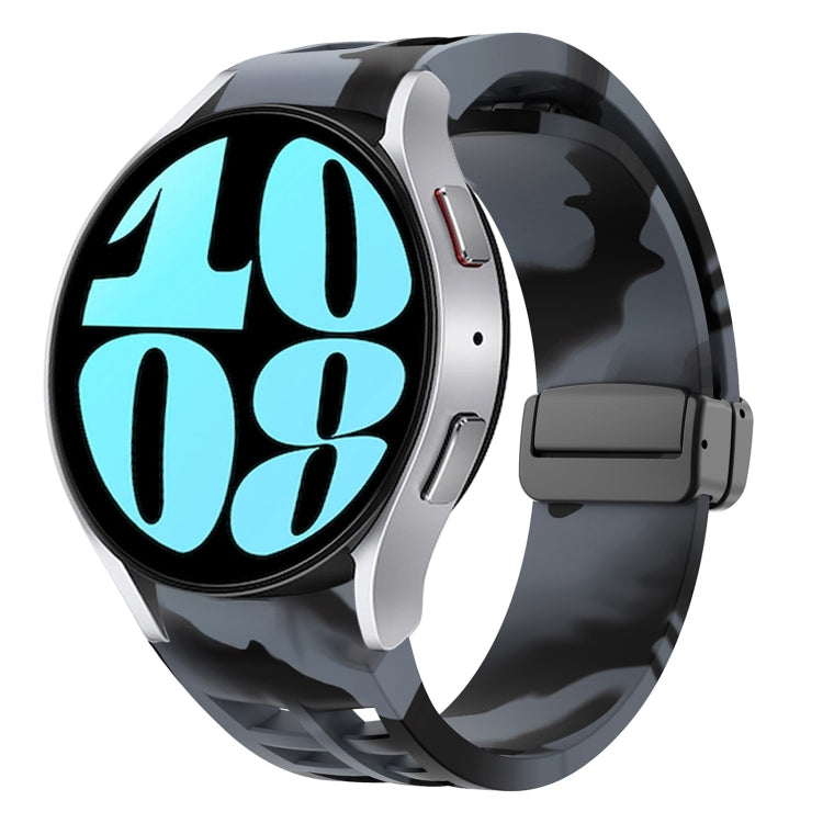 For Samsung Galaxy Watch 6 40 / 44mm Richard Magnetic Folding Black Buckle Silicone Watch Band(Black Gray Camouflage) by bashfashion