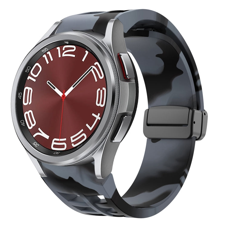 For Samsung Galaxy Watch 6 class 43 / 47mmic Richard Magnetic Folding Black Buckle Silicone Watch Band(Black Gray Camouflage) by bashfashion