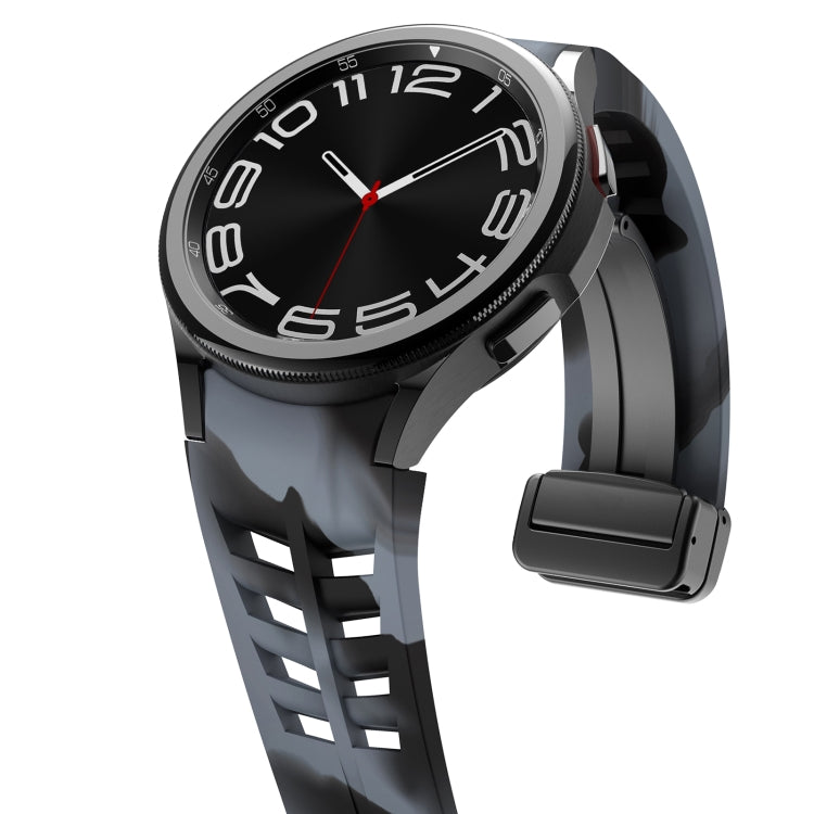For Samsung Galaxy Watch 6 class 43 / 47mmic Richard Magnetic Folding Black Buckle Silicone Watch Band(Black Gray Camouflage) by bashfashion