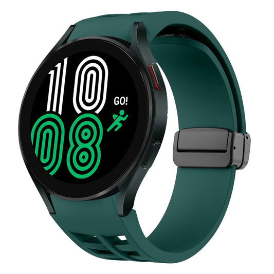 Fou Samsung Galaxy Watch 4 40 / 44mm Richard Magnetic Folding Black Buckle Silicone Watch Band(Dark Green) by bashfashion