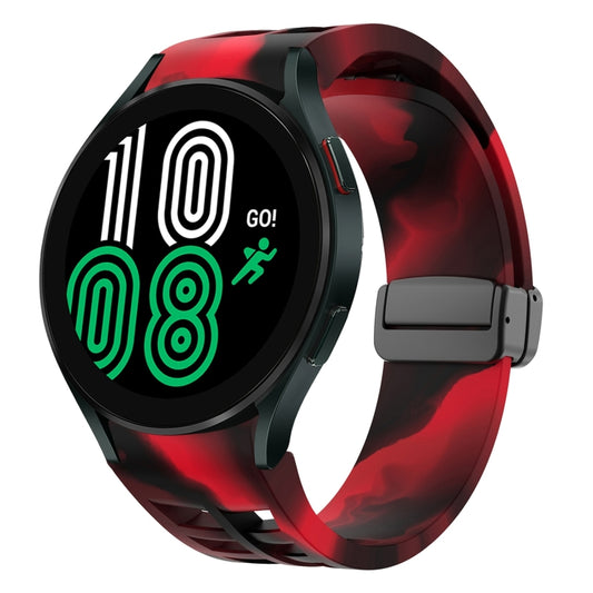 Fou Samsung Galaxy Watch 4 40 / 44mm Richard Magnetic Folding Black Buckle Silicone Watch Band(Black Red Camouflage) by bashfashion